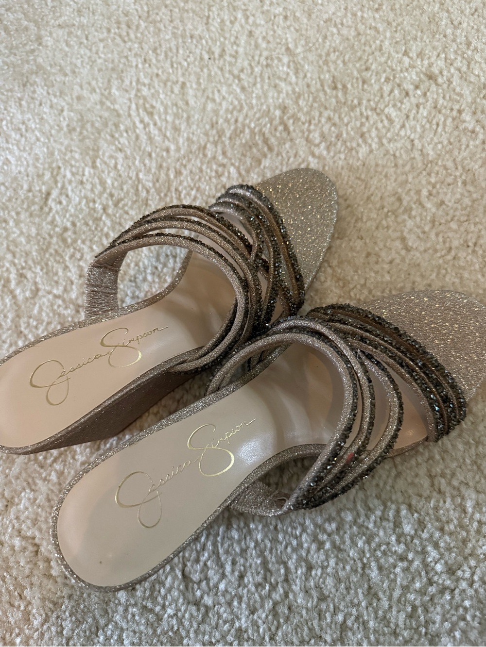 NEW Jessica Simpson Champagne Glitter Multi-Strap Wedges - Picture 8 of 9